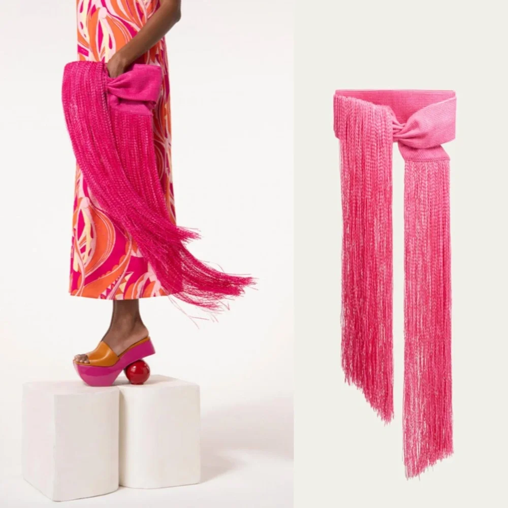 *SOLD* NWT Cult Gaia Banu Mini Fringe Clutch Qajar Rose - Picture 2 of 16